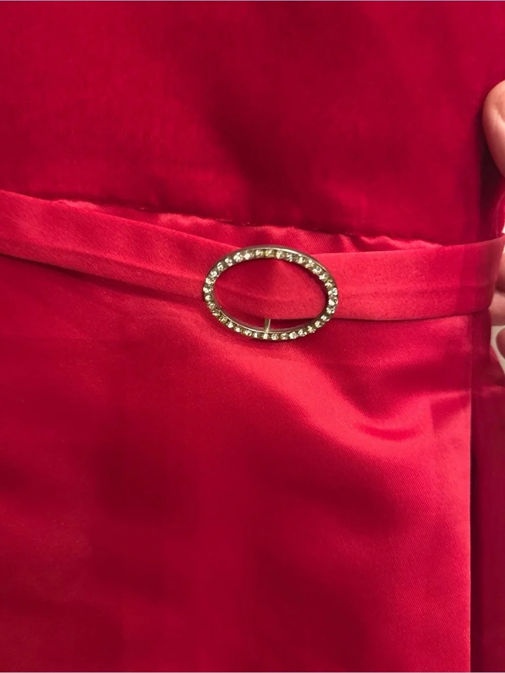 Red Sleeveless Girls Fit-and-Flare Dress with Waist Tie